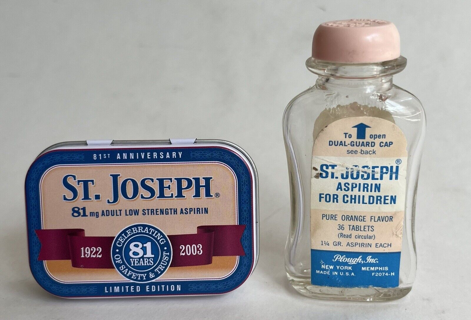 Vintage St. Joseph Aspirin Empty Bottle & 2003 Tin LE USA