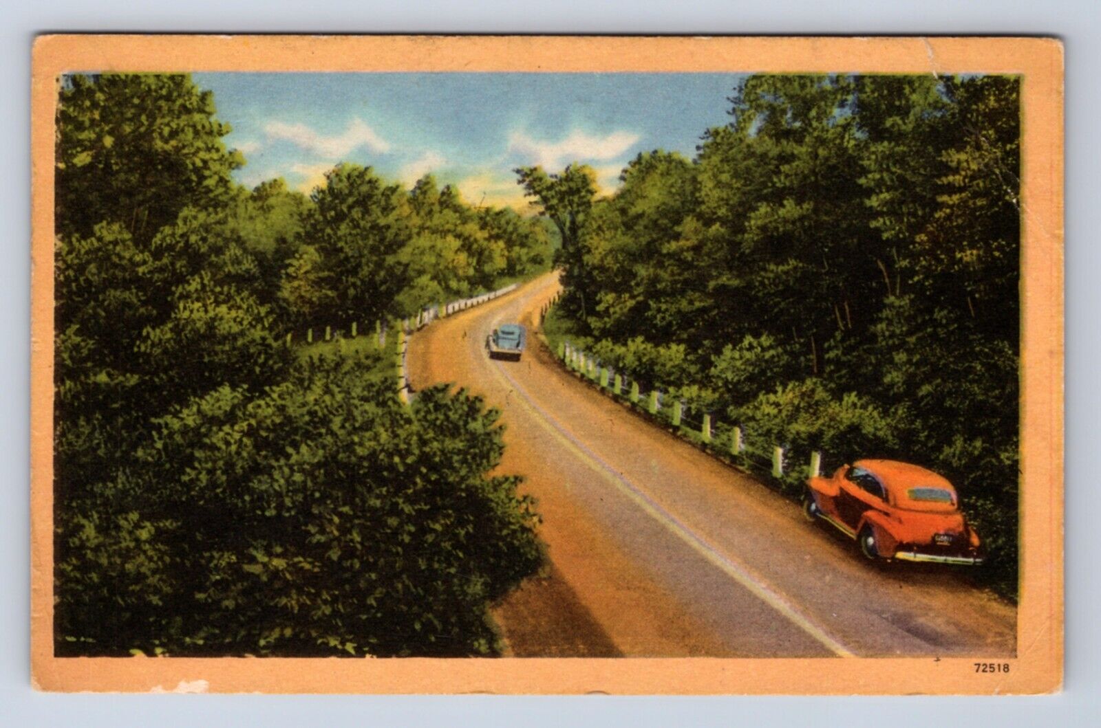 VINTAGE A CURVE OF THE GEER SCENIC HIGWAY~LINEN TICHNOR BROS POSTCARD IQ