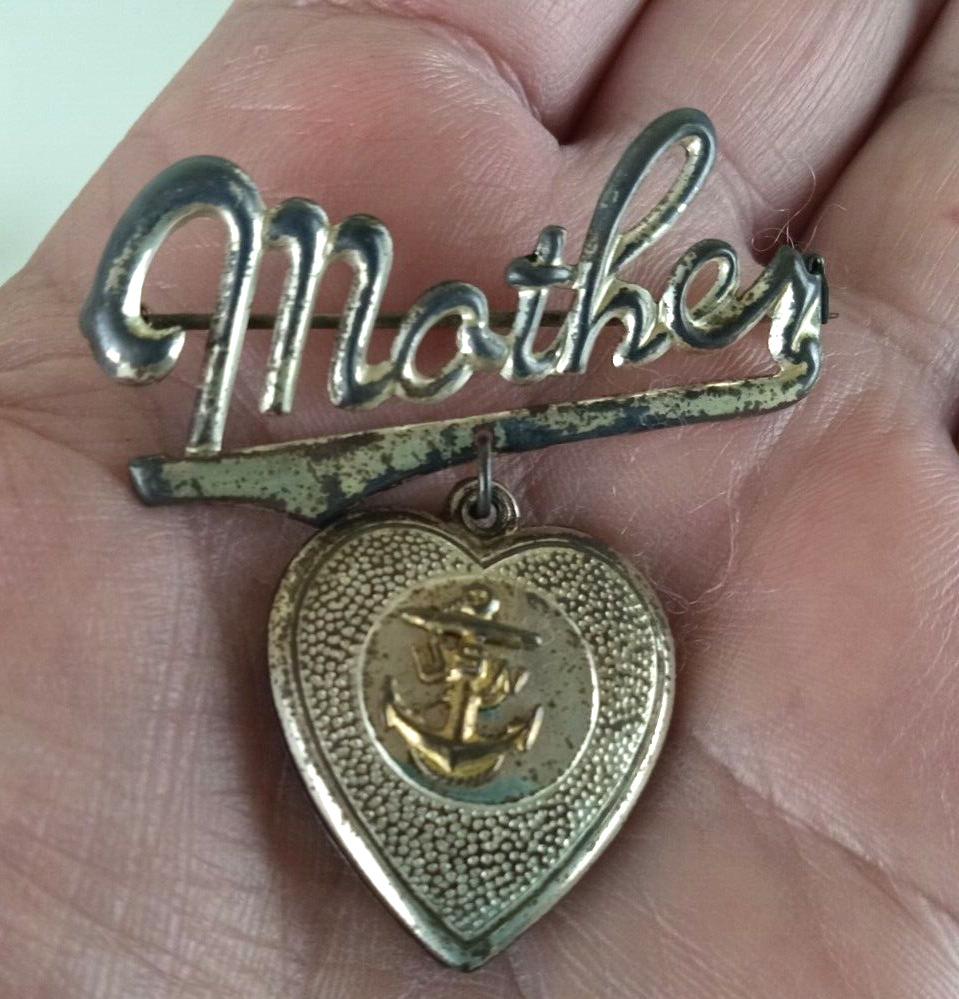 RARE WWII US Military Navy Anchor MOTHER Sweetheart Heart Locket Brooch Pin