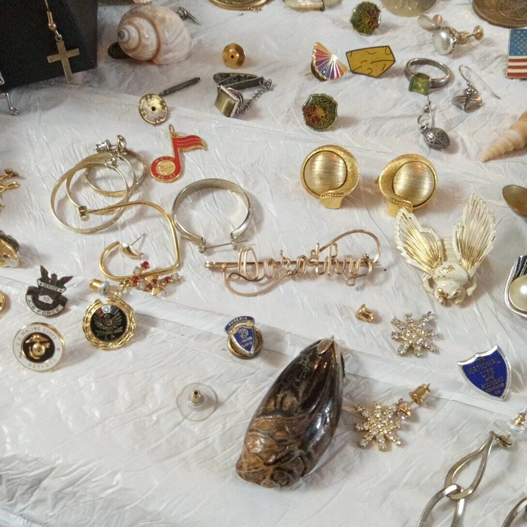 Old Pins,Earrings,Rings,Gold N Silver Hers N Him Junk Drawer Jewellery Box