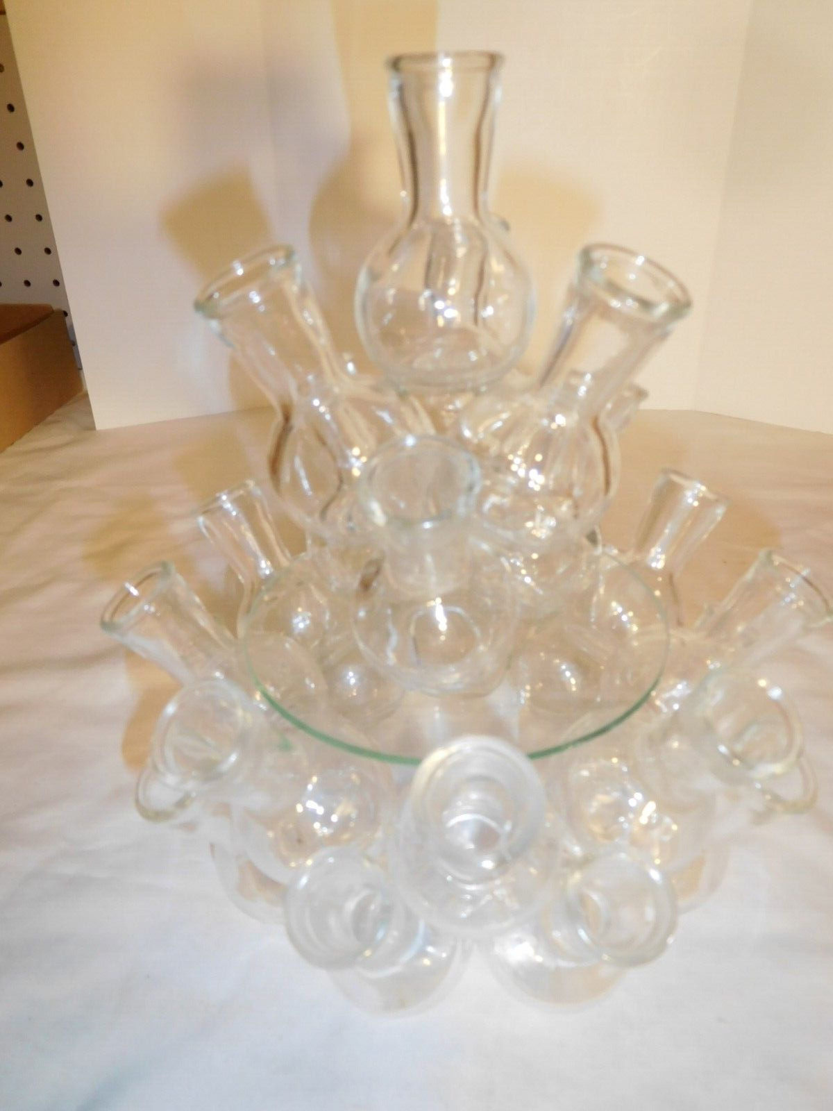 25 Vintage 1960\'s mini Clear Glass Attached Bud Vases Floral Design Set