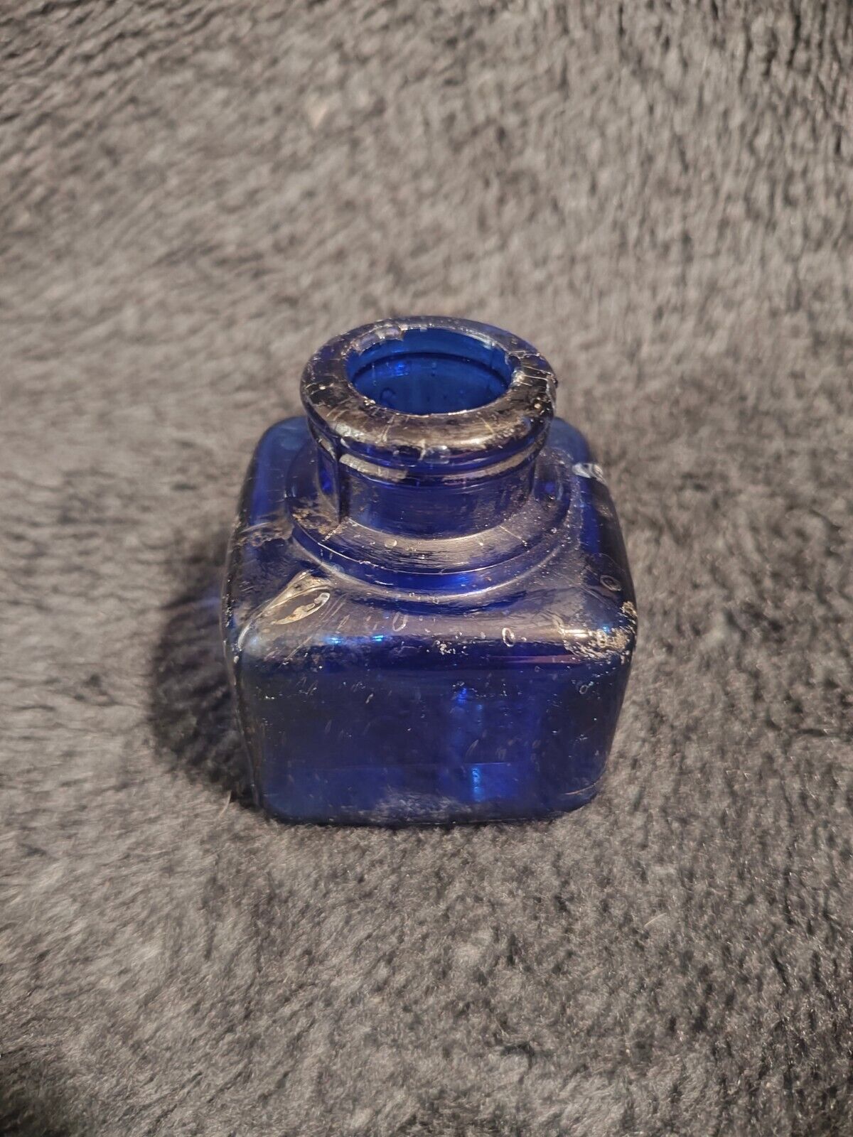 Vintage Cobalt Blue Square Glass Inkwell, 2.5'' Tall