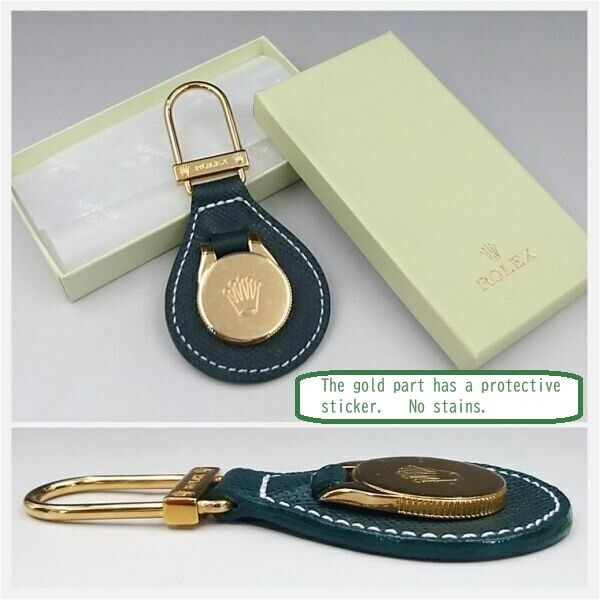 ROLEX Novelty Limited Leather Keychain Keyring with box Gold Green Unused
