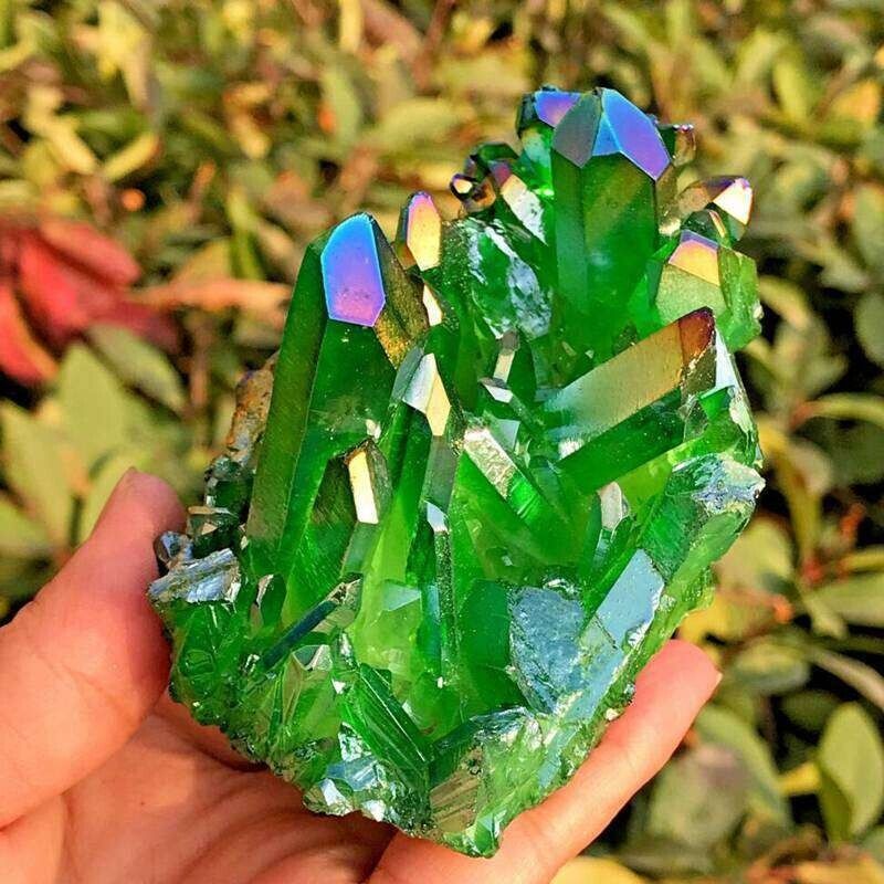 80-100g Aura Green Quartz Crystal Cluster Specimen Healing Reiki Ornaments Gift