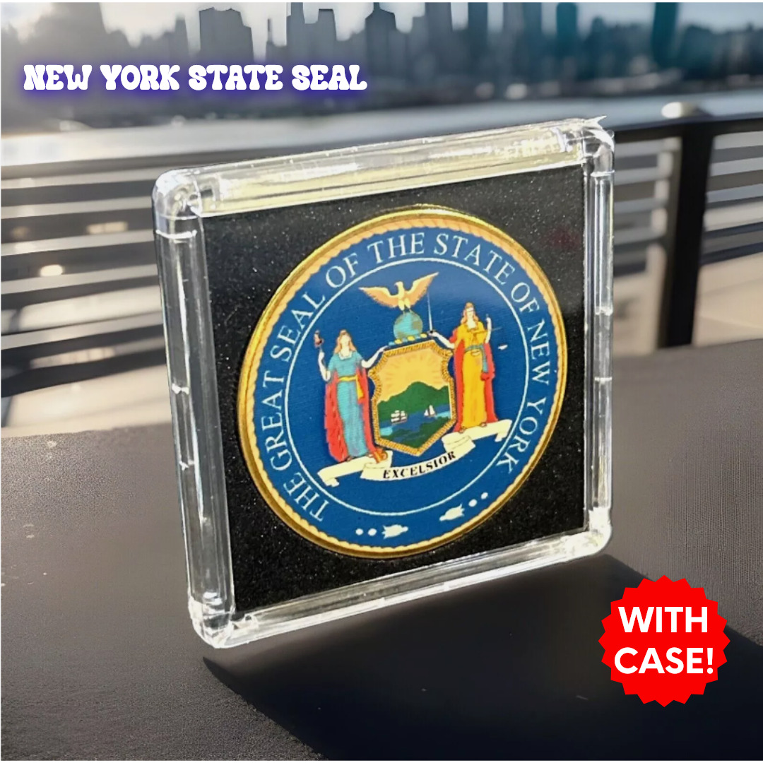 NEW YORK (NY) State Seal Challenge Coin Colorized USA CASE INCLUDED #NY
