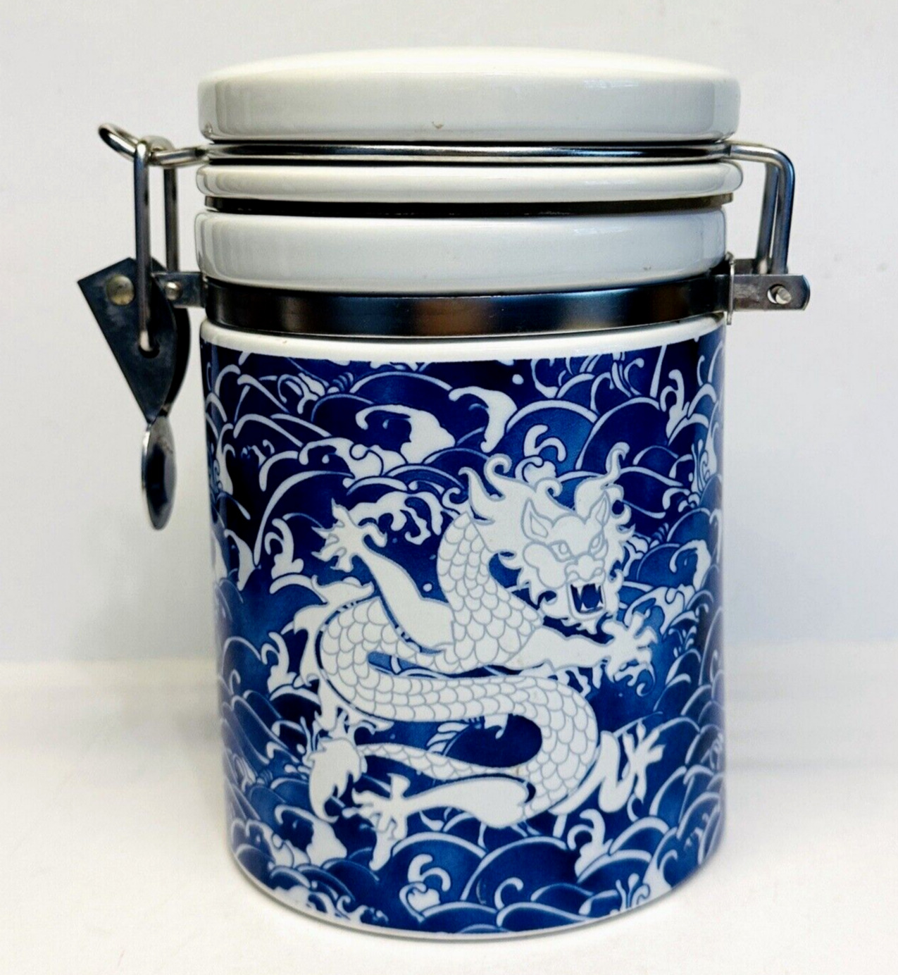 Starbucks Ceramic Chinese Dragon Blue White Coffee Tea Canister Rare