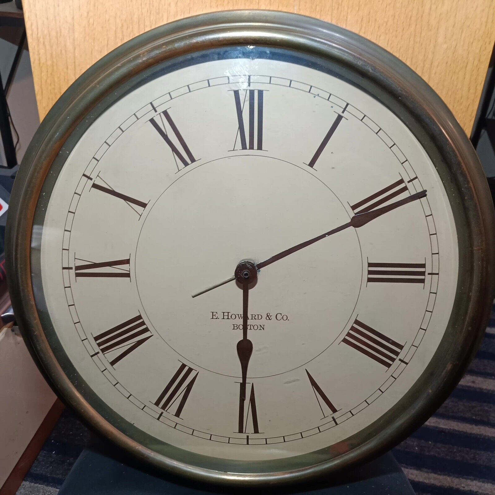 Antique E. Howard & Co Boston-Large Face Clock. 16.5” Face 19” Brass Bezel