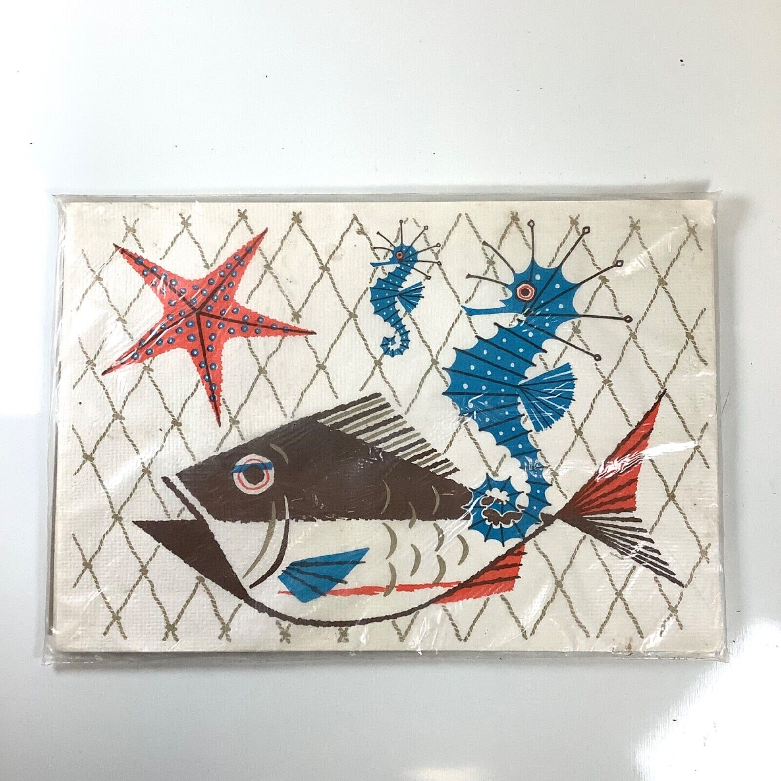 Vintage UNOPENED Fish Paper Placemat Monogram Of California 32 Pack MCM 15.5”w