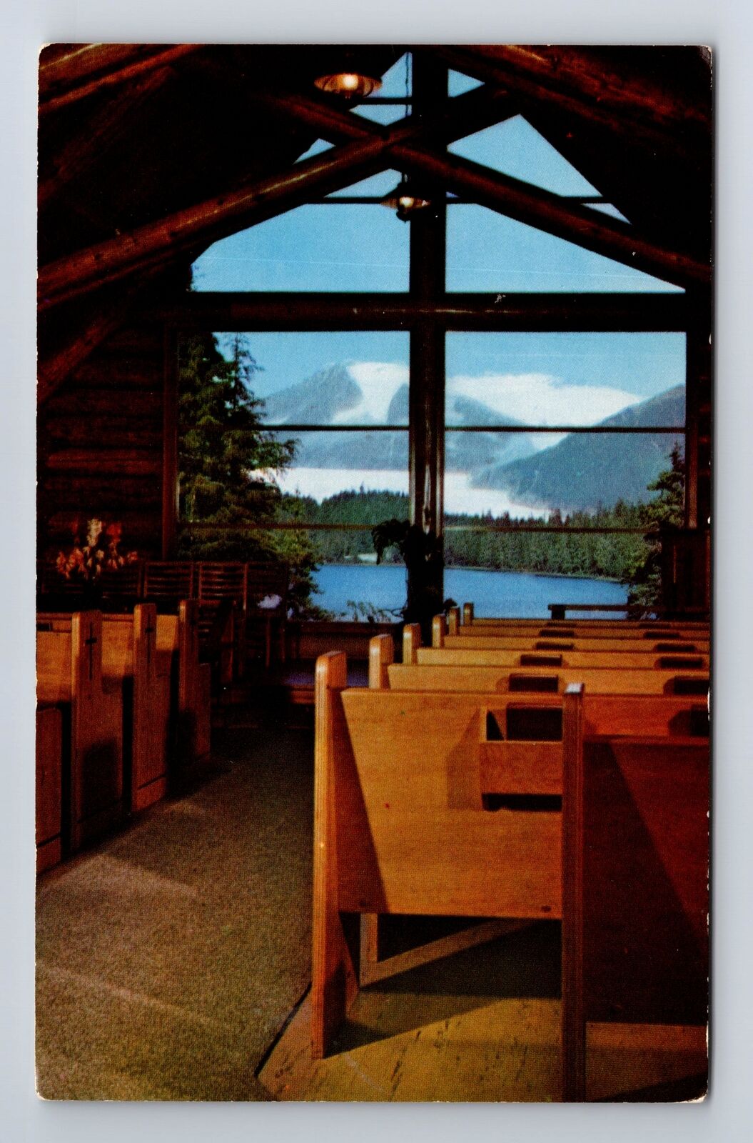 Auke Bay AK-Alaska, Chapel by Lake, Mendenhall Glacier, Vintage Postcard
