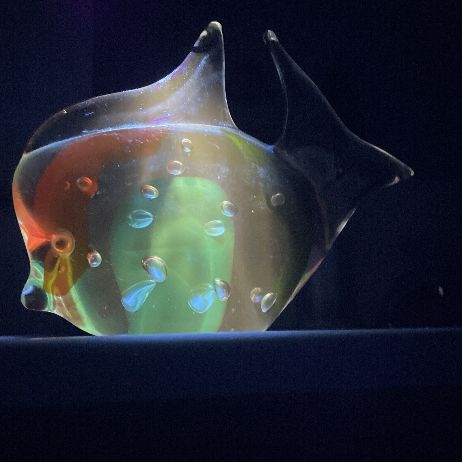Murano ICET Hand Blown Art Glass Fish Manganese 365nm Fish Paperweight Figure