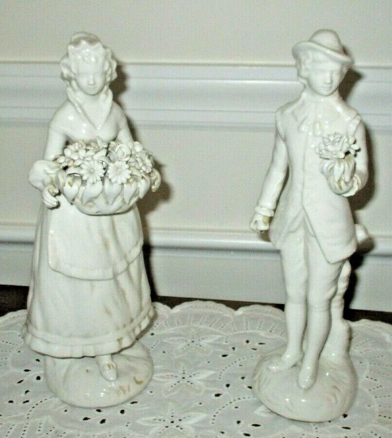 V. Bassano Pair of woman and man white porcelain figurines