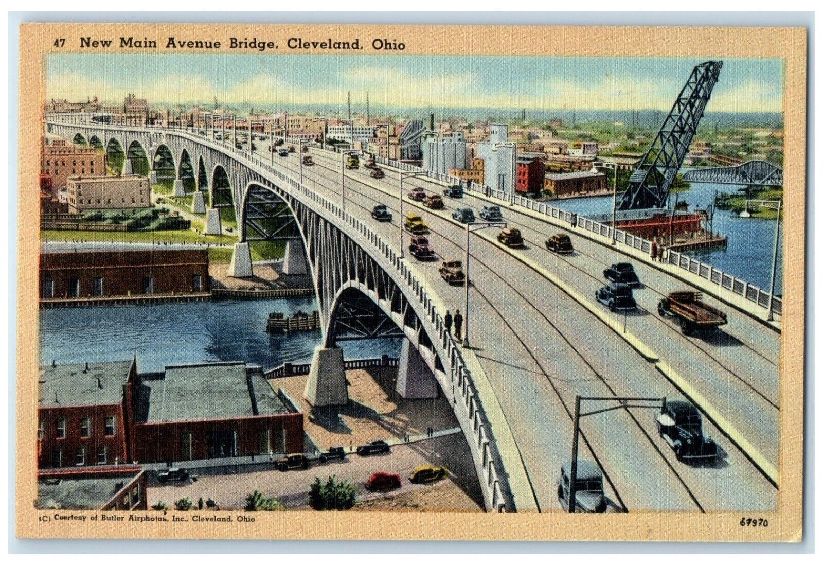 c1940 New Main Avenue Bridge New Shore Drive Cleveland Ohio OH Vintage Postcard