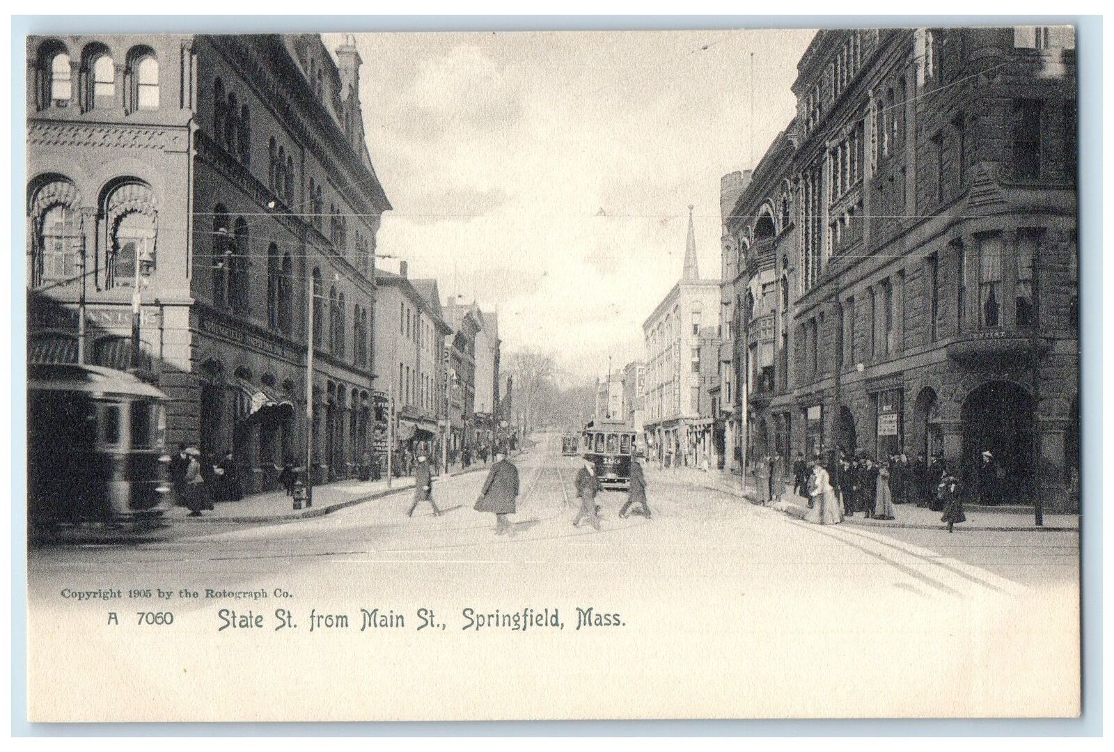 c1905\'s State Street From Main Street Springfield Massachusetts MA Cars Postcard