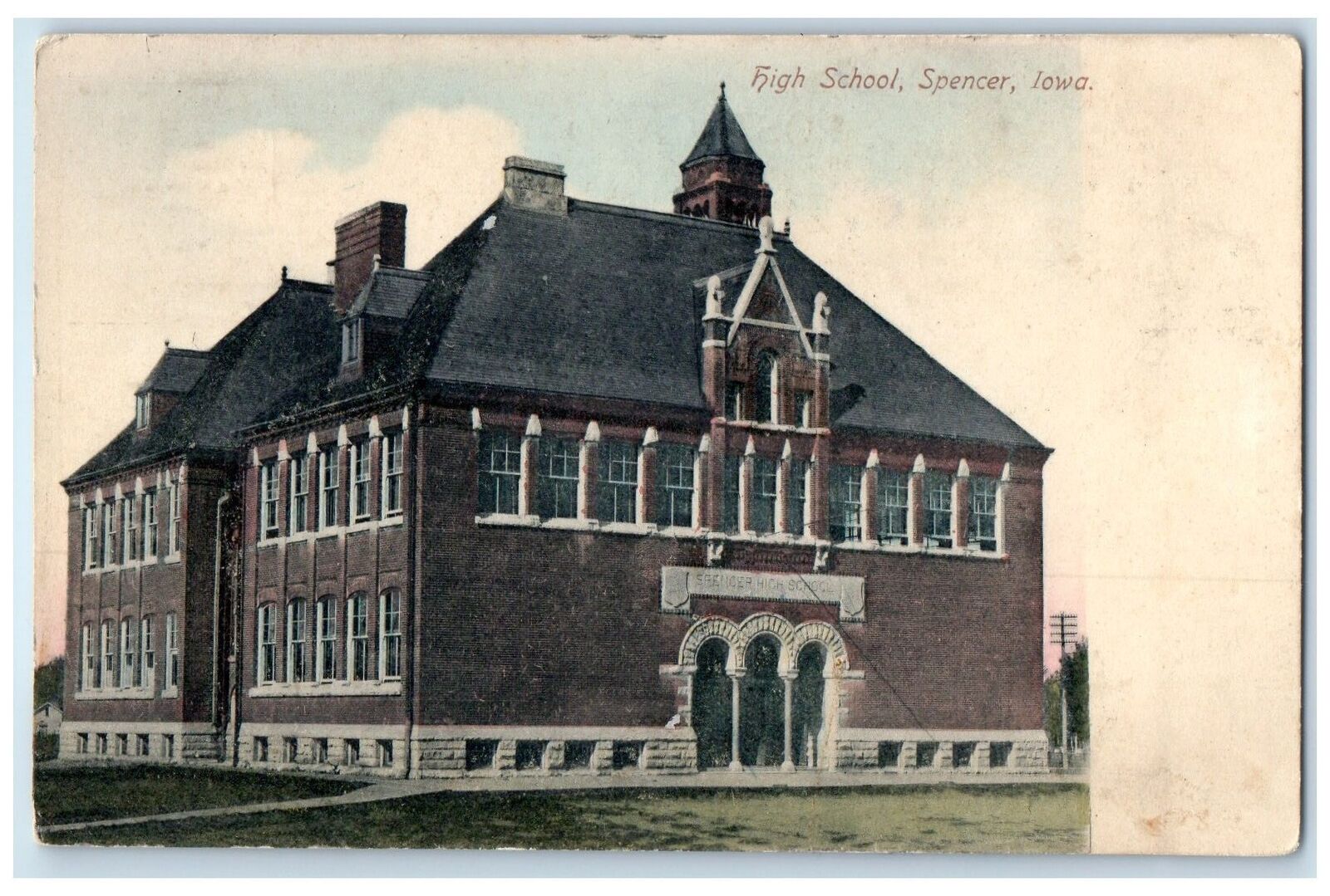 c1910s High School Building Exterior Scene Spirit Lake Iowa IA Unposted Postcard