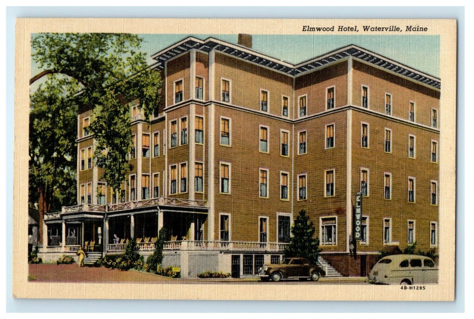 c1930's Waterville Maine ME, Elmwood Hotel Building Cars Antique Postcard