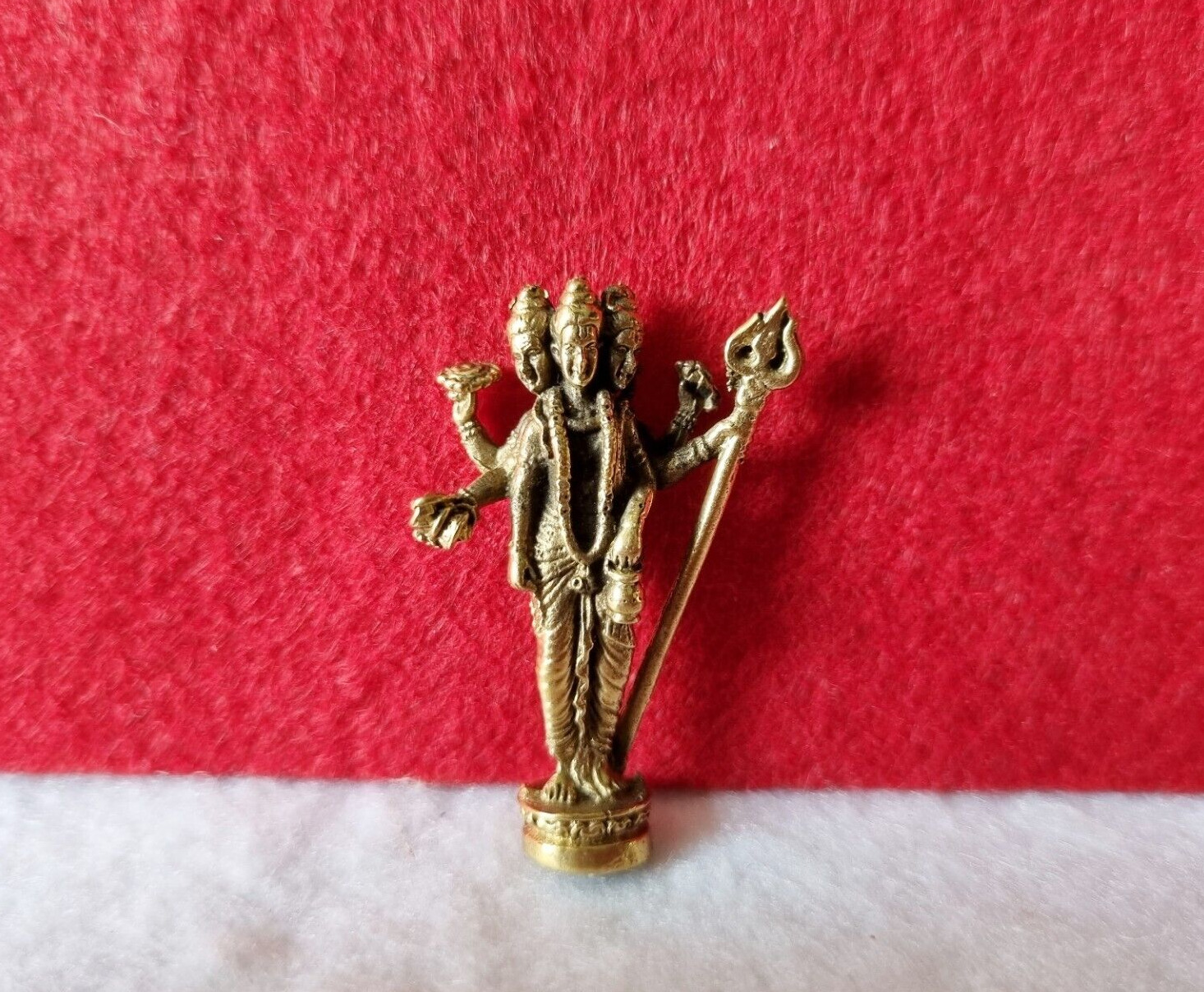 Hinduism God Trimurti Statue Shiva Vishnu Brahma Lucky Worship Collect Gold Tiny