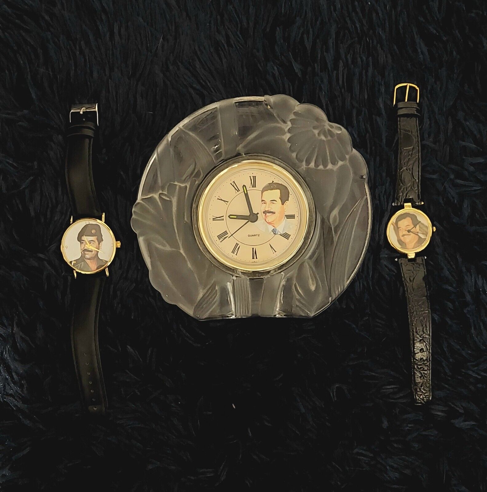 Iraq Iraqi Souvenir Saddam Hussein Watches & Glass Clock ... Lot Of 3