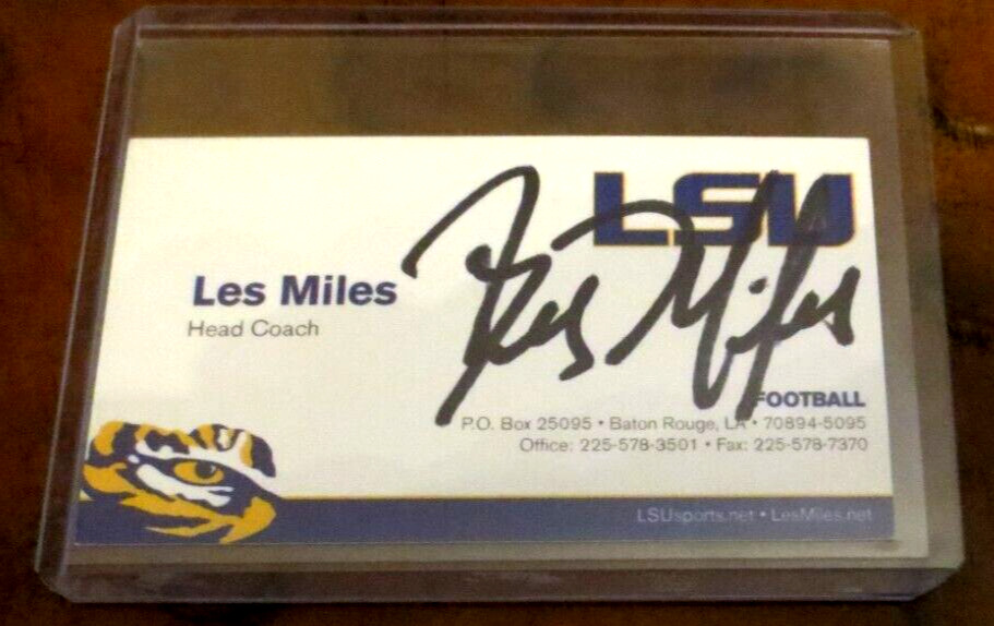 Les Miles LSU football fmr. head coach signed autographed business card 