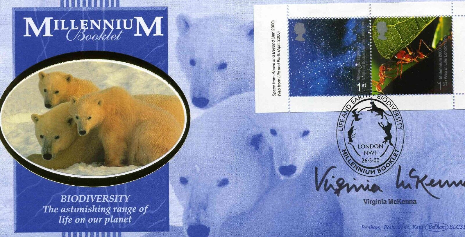 BIODIVERSITY First Day Cover 2000 CERTIFIED SIGNED VIRGINIA McKENNA