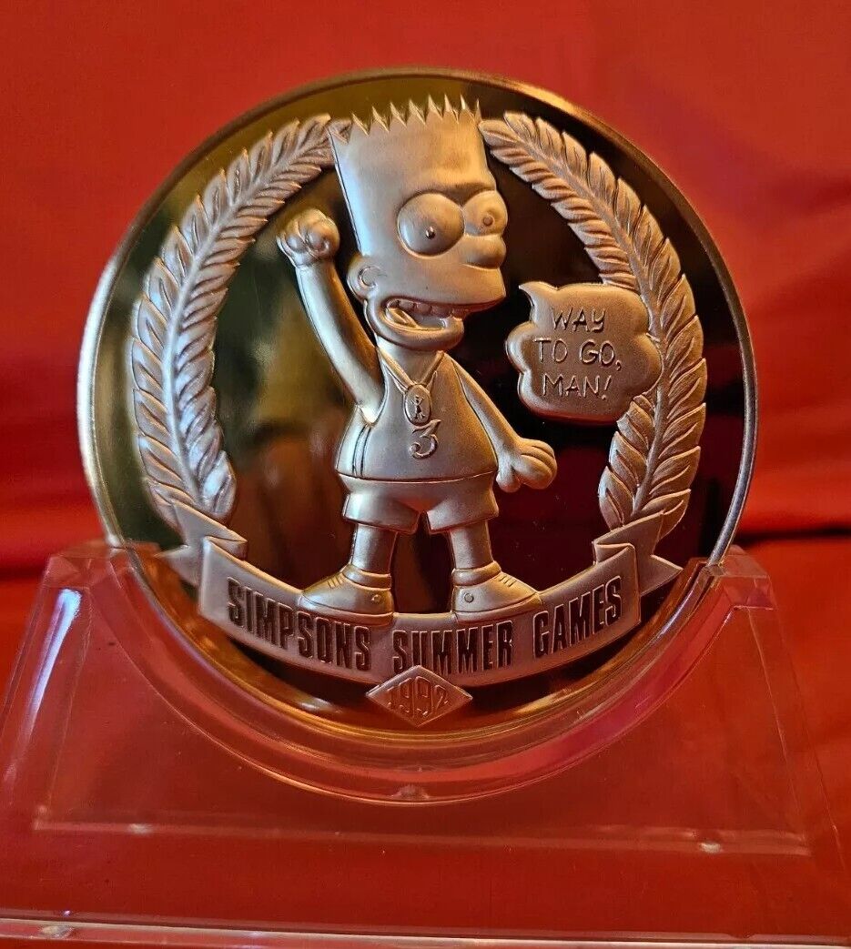 Rare 1992 Bart Simpsons 8oz. Bronze Medal - Not Silver - Summer Games Olympics