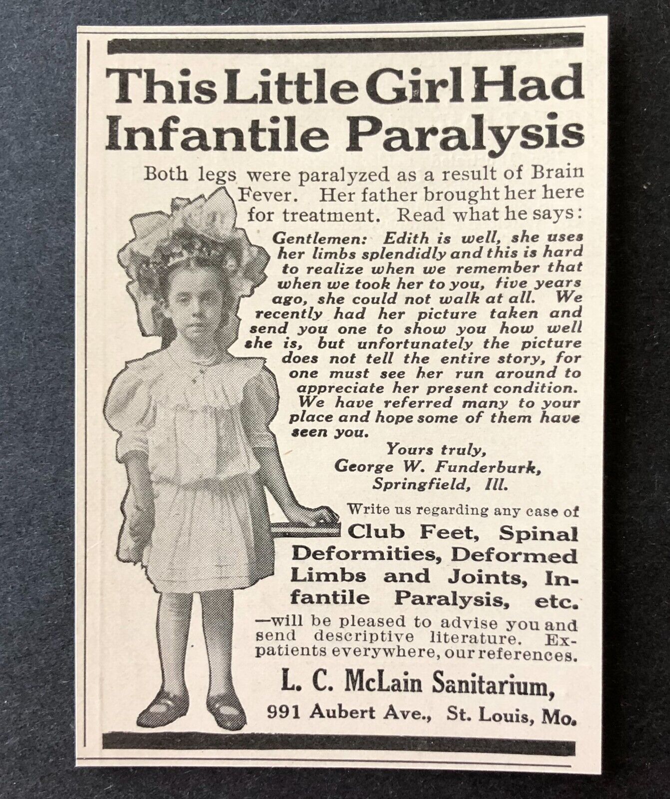 1911 McLain Sanitarium Advertisement Quack Medicine Paralysis Antique Print AD