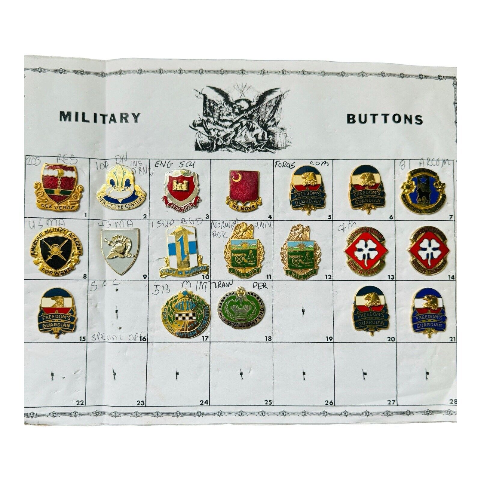19 US Military Insignia Crest Pins Badges DUI, Buttons