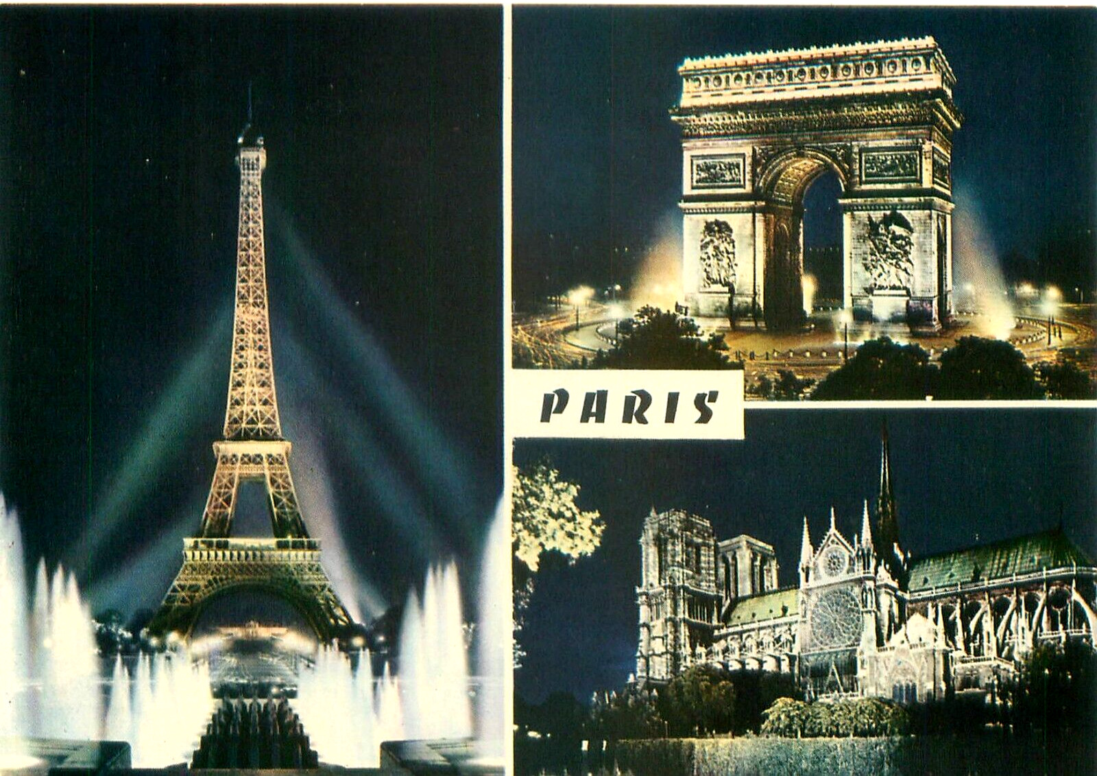 Paris at Night Multi-View Unposted 6 x 4 Postcard