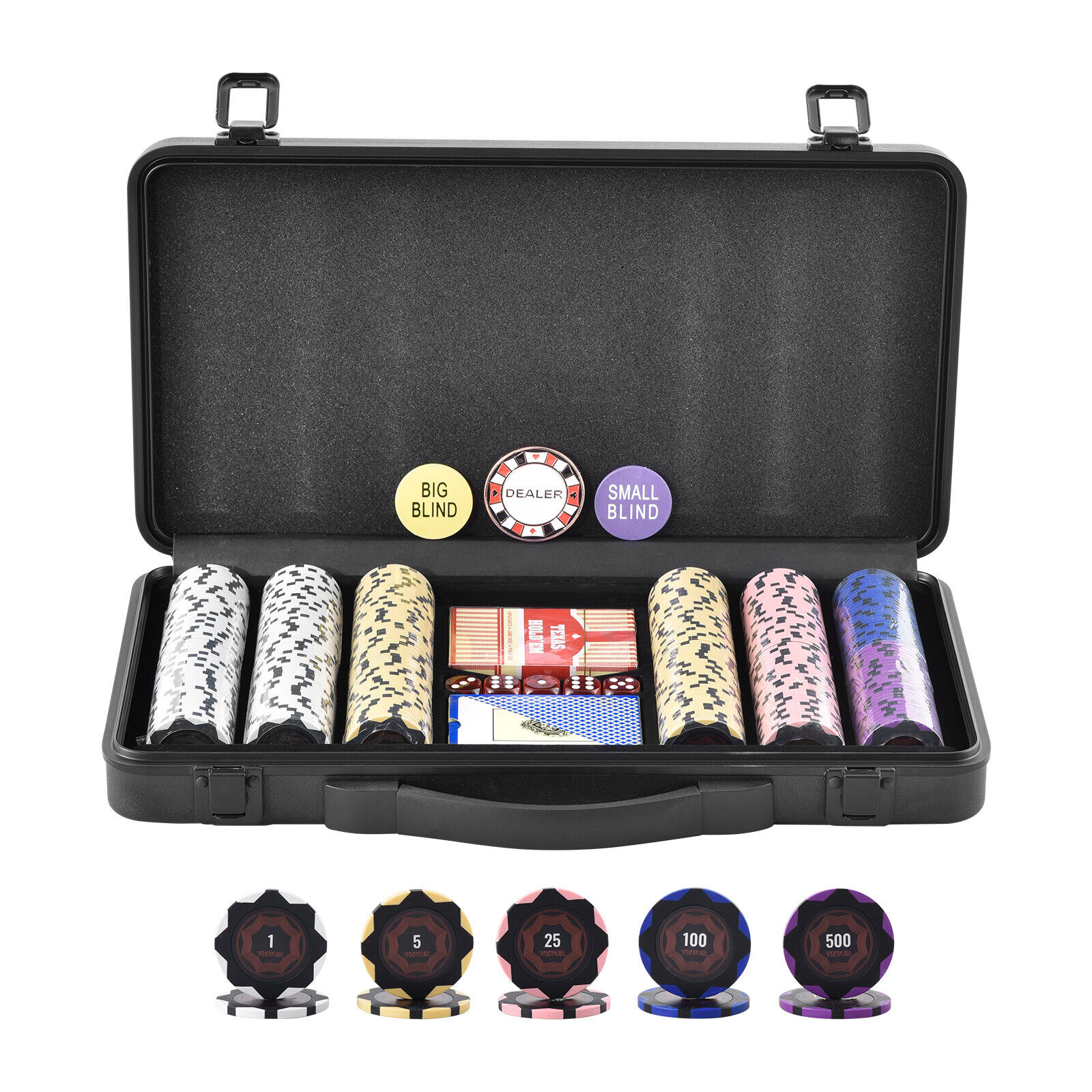 VEVOR 300-Piece Poker Chip Set with Case Texas Holdem Cards 14g Casino Chips