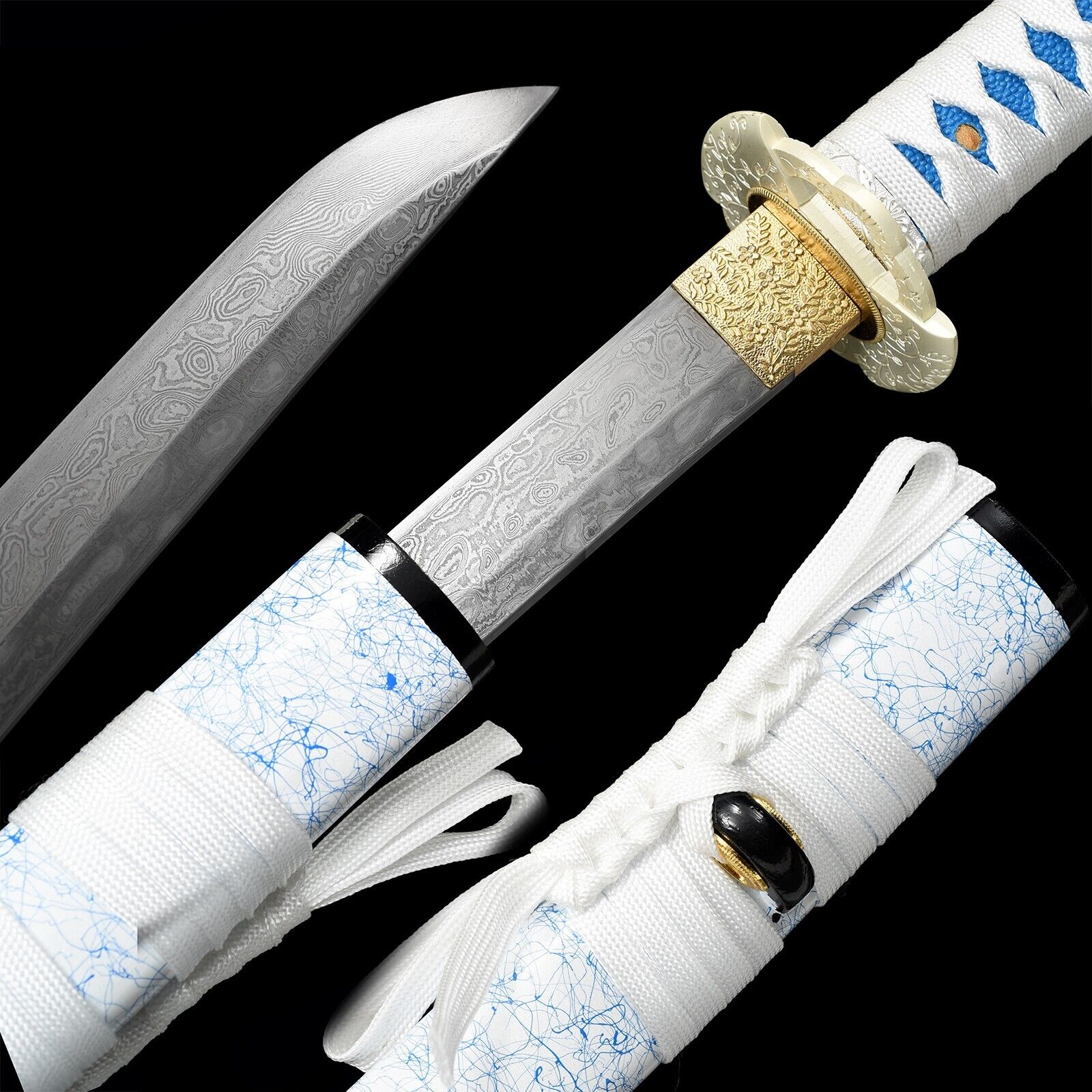 40\'\'Blue Katana Damascus Folded T10 Steel Japanese Samurai Handmade Sword