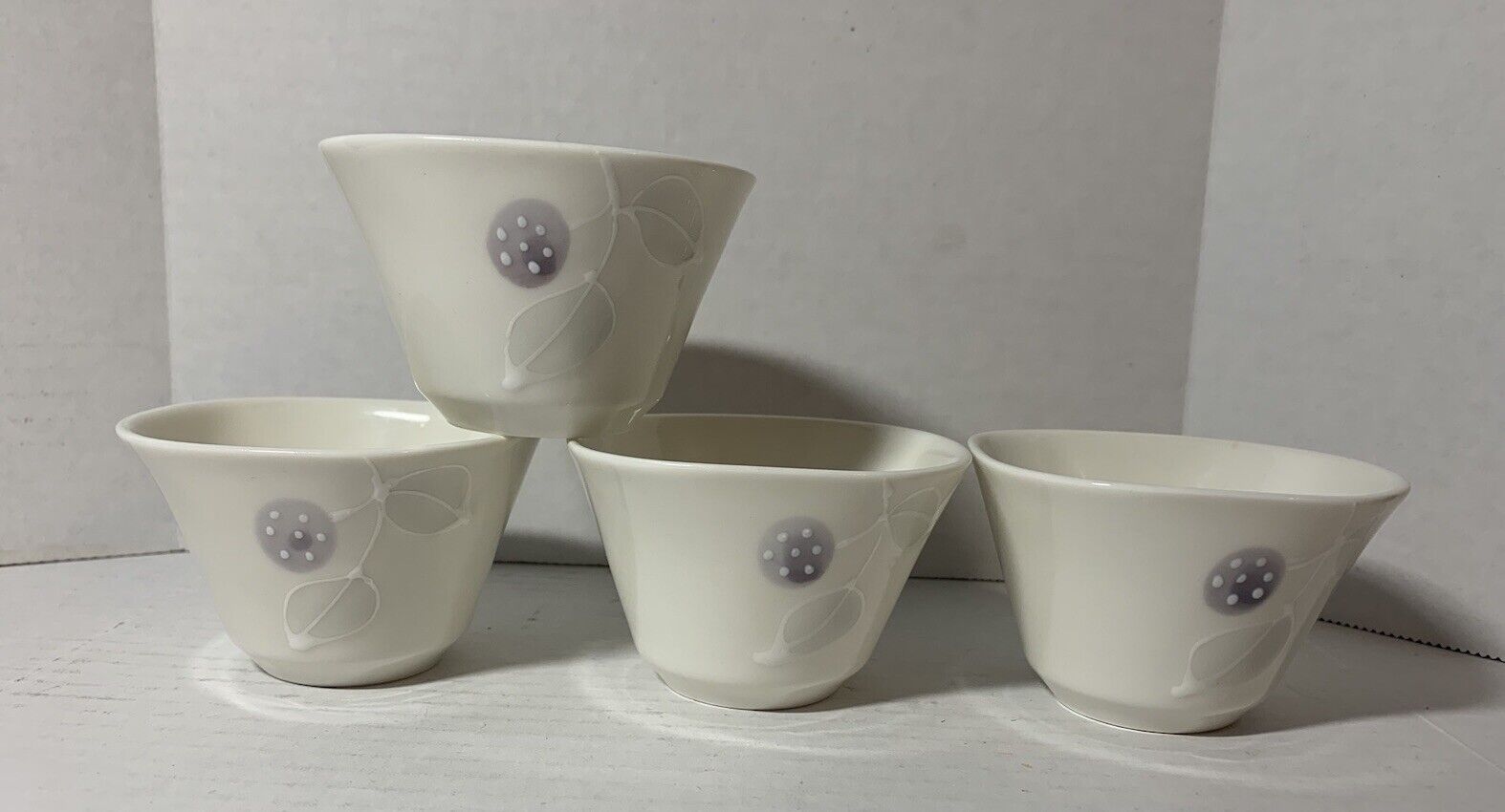 4 Teavana Berry Leaf White Square Porcelain Tea Cups 2\
