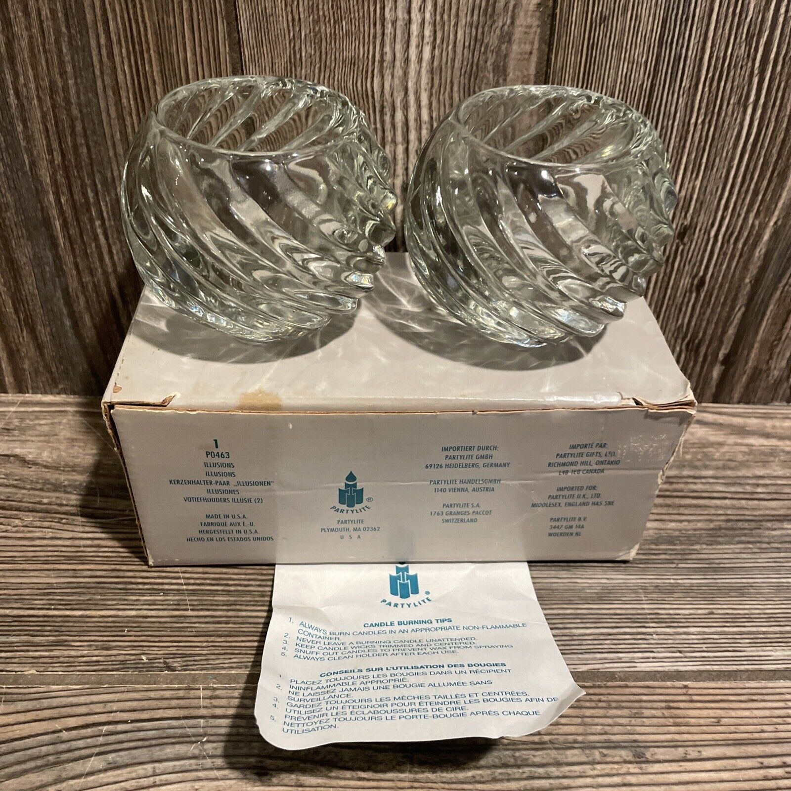 Partylite Illusions Swirl Glass Votive Pair Candle Holders P0463 New in box