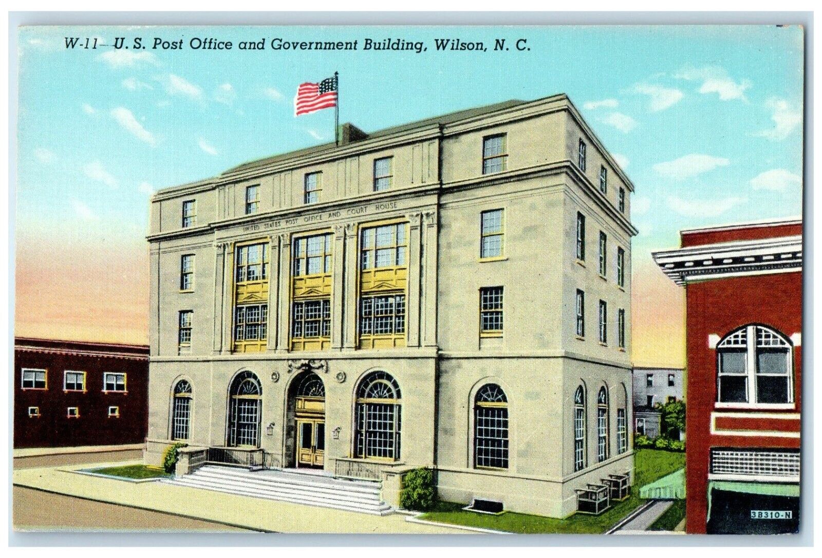 c1950's US Post Office And Government Building Wilson NC Vintage Postcard