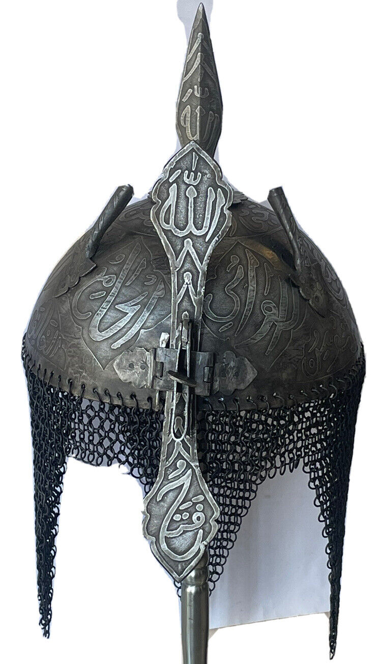 Indo Persian Ottoman Mughal Islamic  steel Helmet Khula Khud Carvings