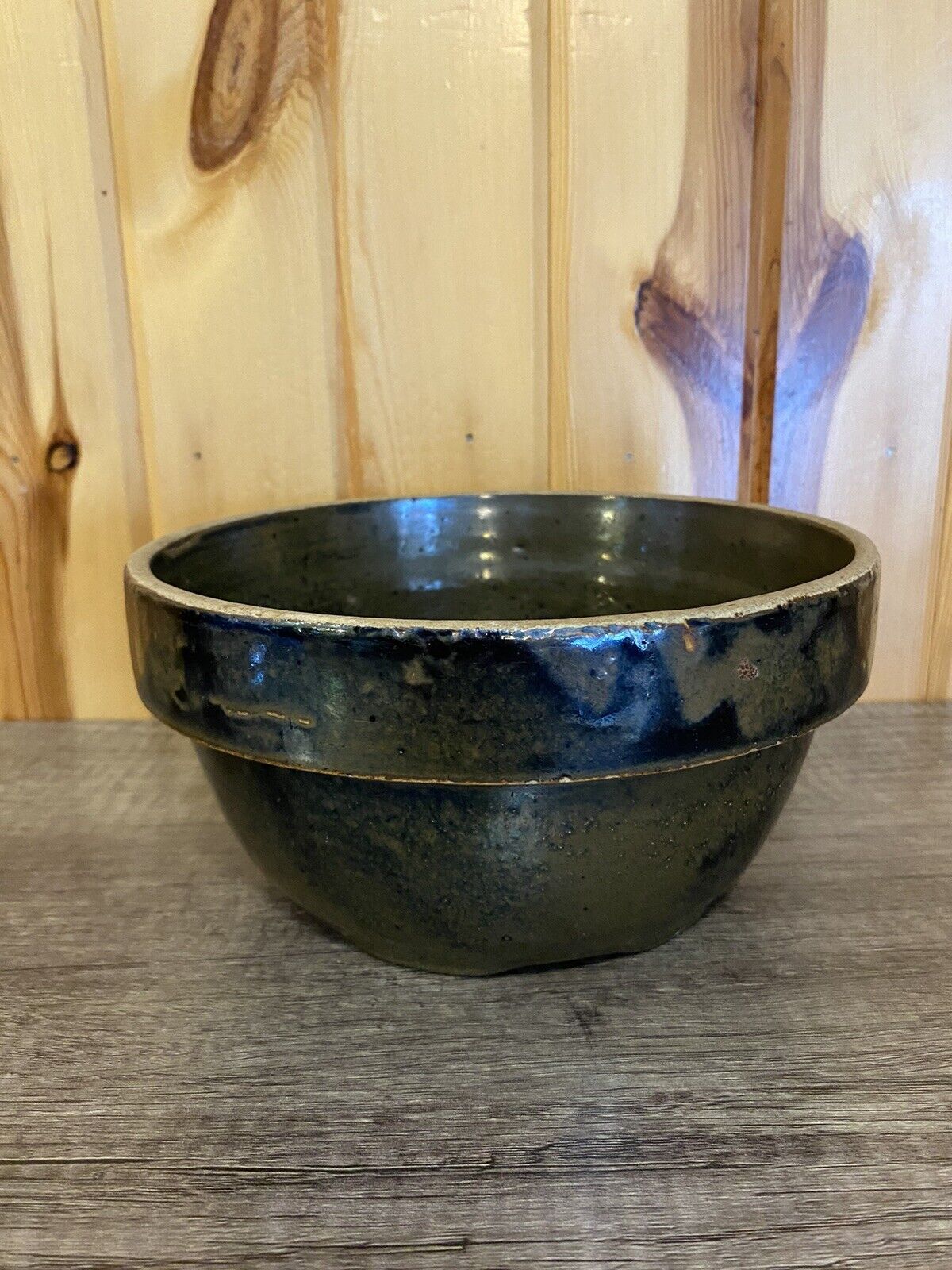 Vintage Blue Green Stoneware Glazed Crock Mixing Bowl 8\