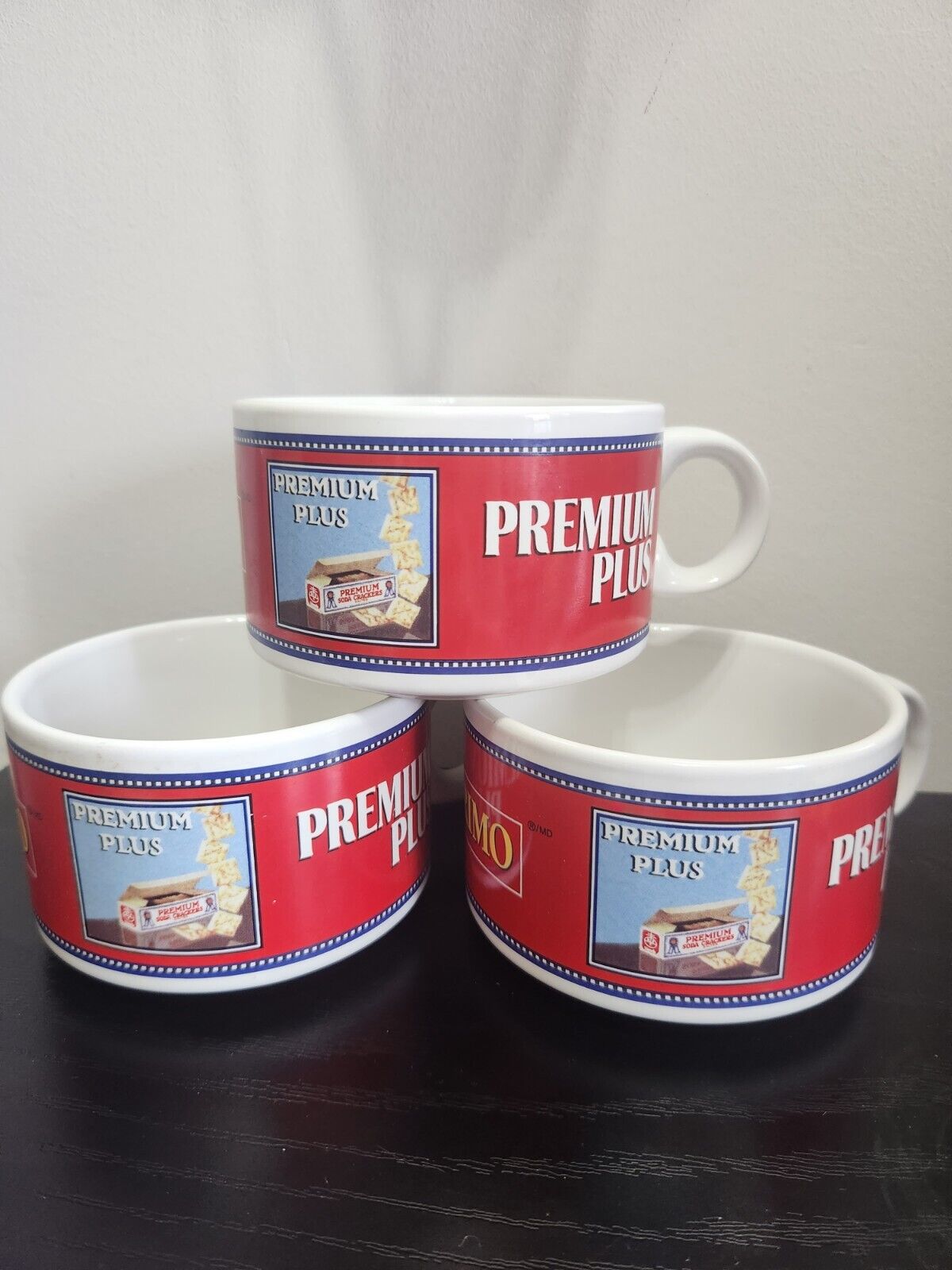 Lot Of 3 Vintage Premium Plus Ritz Crackers Primo Soup Mugs Cup Stoneware