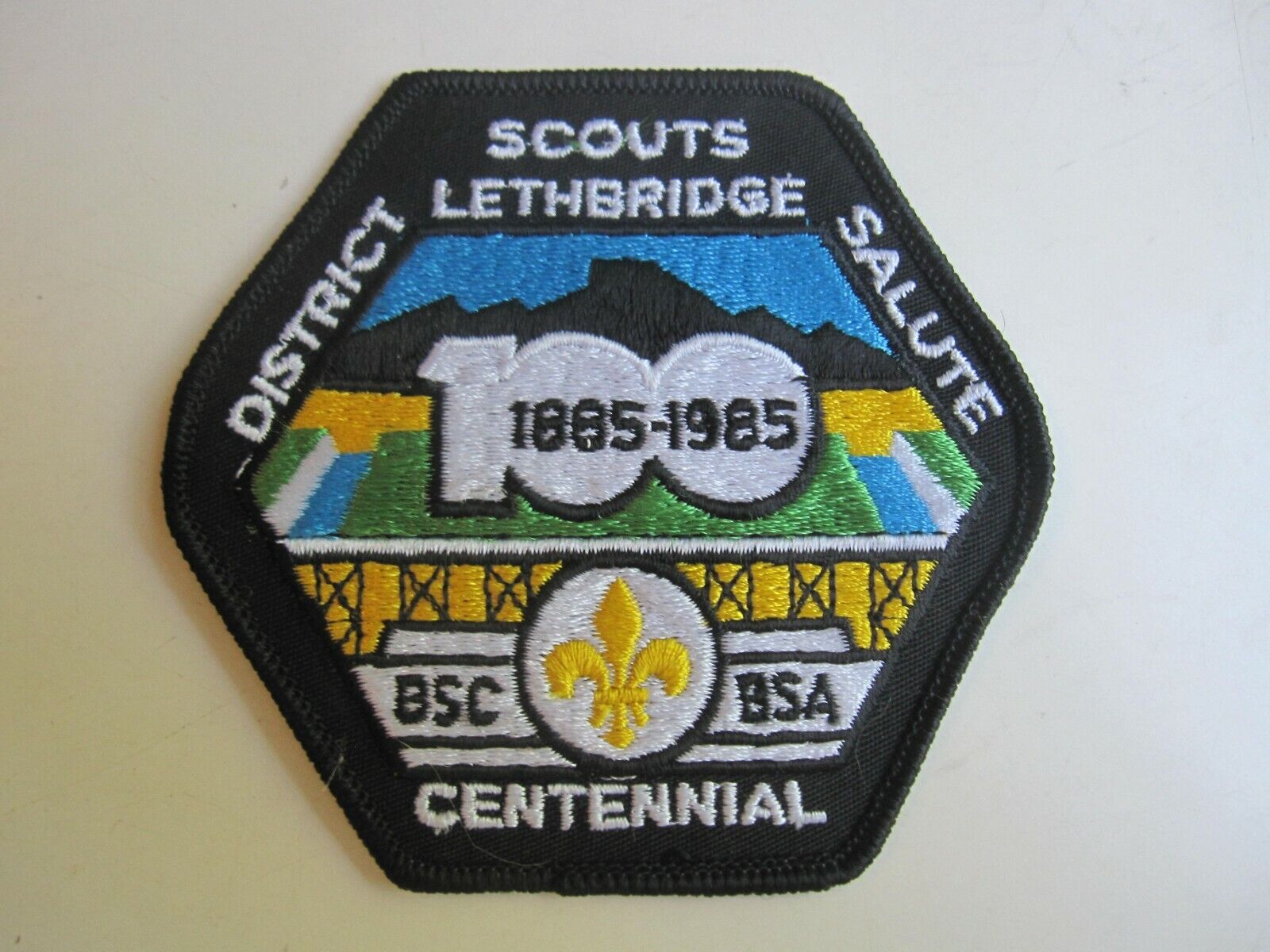 BSA BSC 1885-1985 Lethbridge District Salute Scouts Centennial Cloth Patch BIS