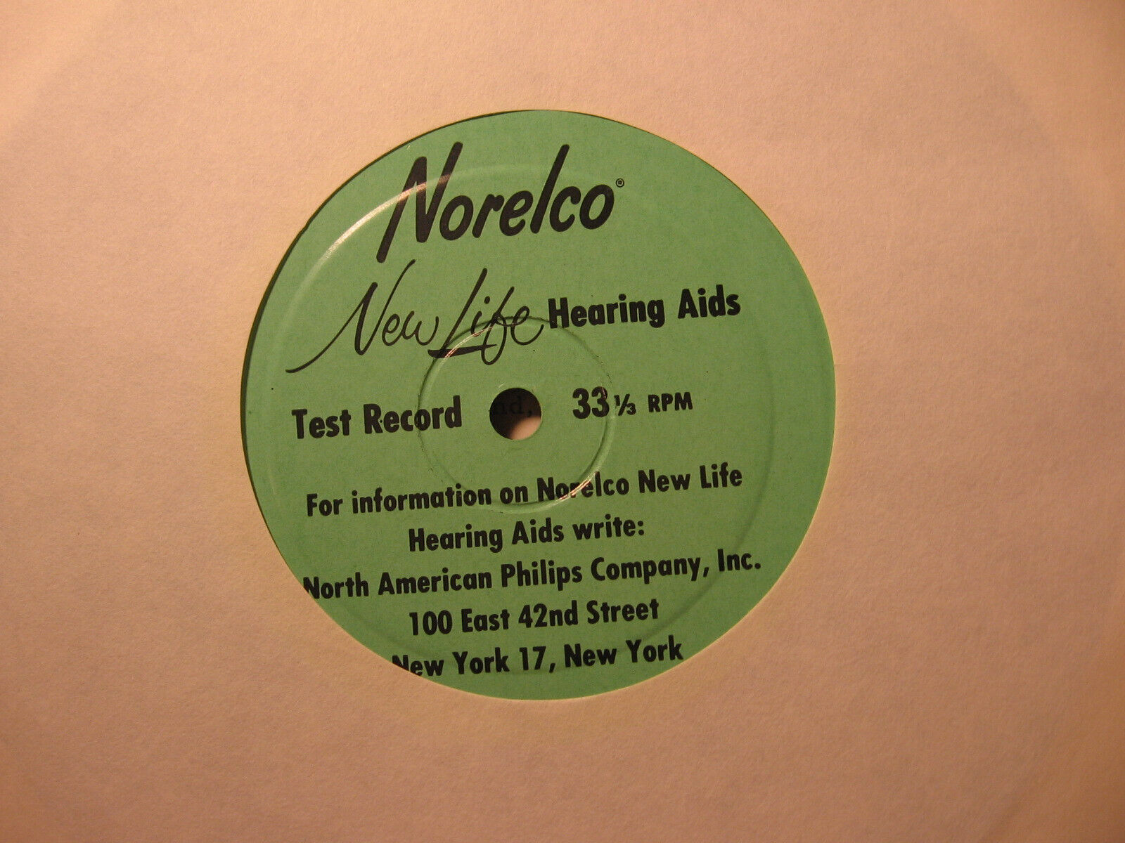 VINTAGE NORELCO HEARING AID TEST RECORD