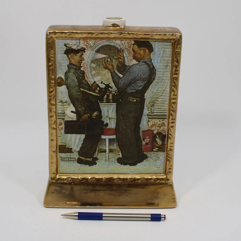 Norman Rockwell Decanter THE PLUMBERS,  Gold Plated 1951 Ltd Edition (Empty)