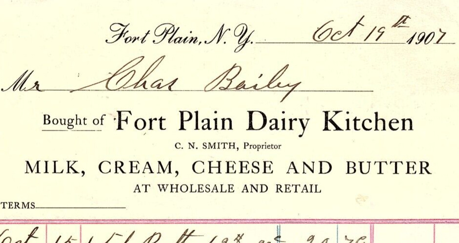 1907 FORT PLAIN DAIRY KITCHEN NY MILK CREAM CHEESE BUTTER BILLHEAD INVOICE Z2741