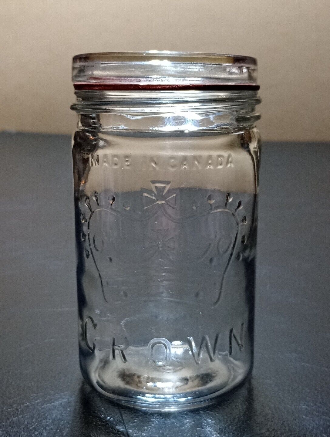Vintage 1948 CROWN 1 pt 1 Pint Glass Mason Jar w/ Glass Lid Canada ~ D