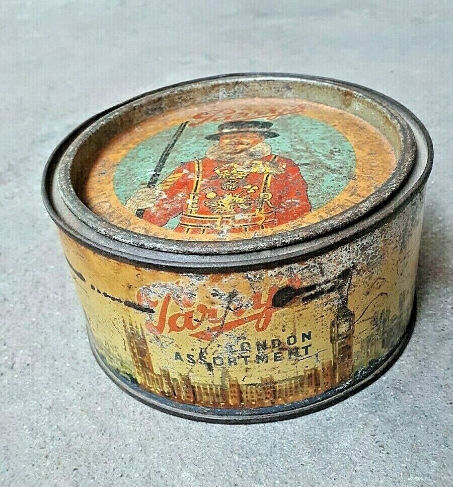 VINTAGE BEAUTIFUL PARRY\'S LONDON ASSORTMENT TIN BOX MADE IN ENGLAND. 