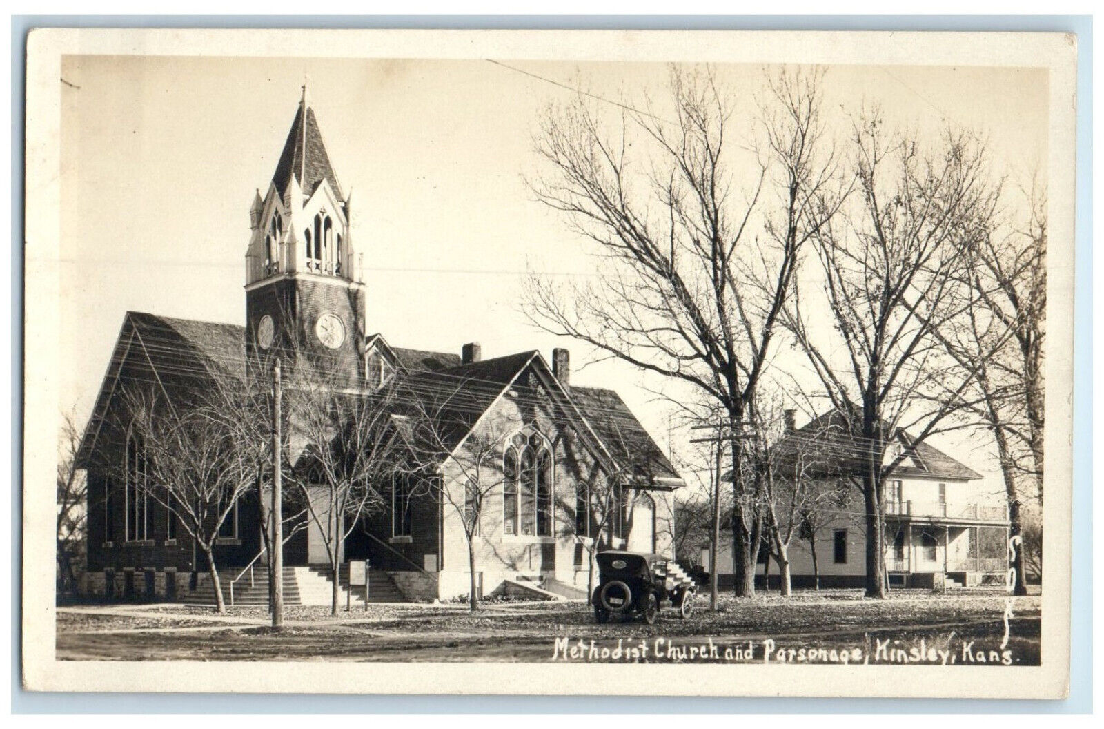 c1920\'s Methodist Church and Parsonage Kinsley Kansas KS RPPC Photo Postcard
