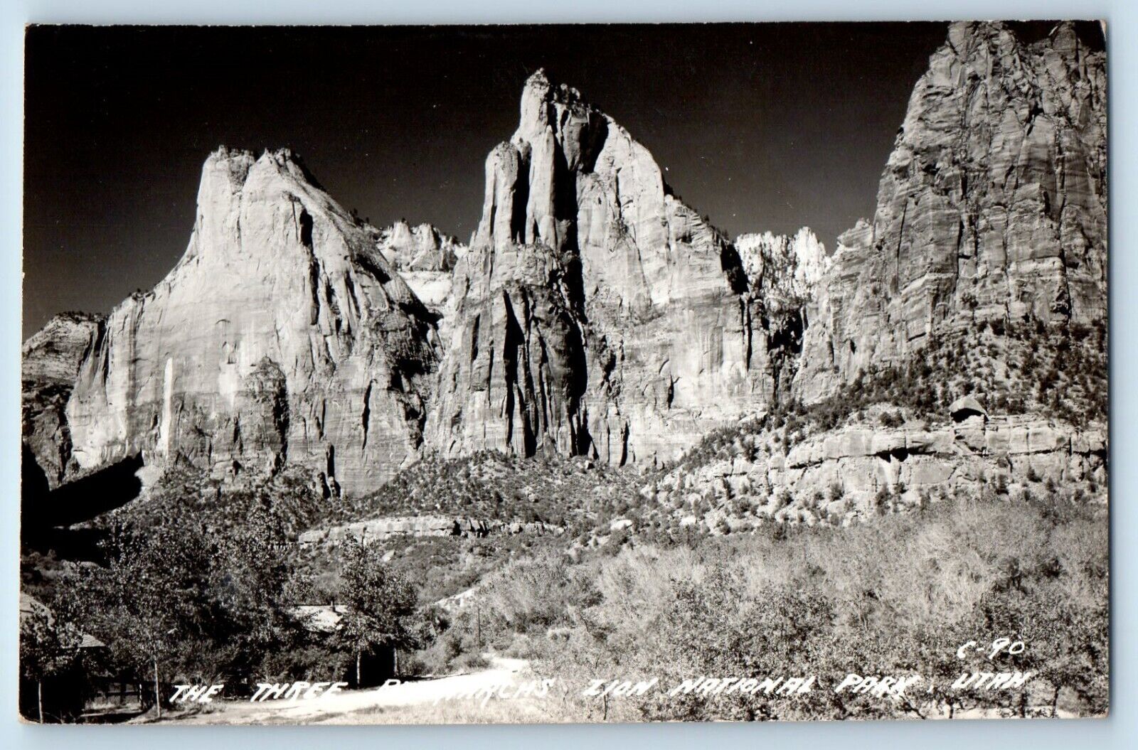 Zion National Park Utah UT Postcard RPPC Photo The Three Patriarchs c1940's