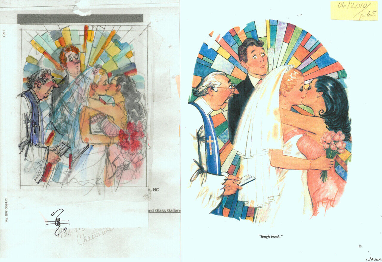 Doug Sneyd Signed Original Color Xerox Gag Sketch Art Playboy June 2010 Wedding