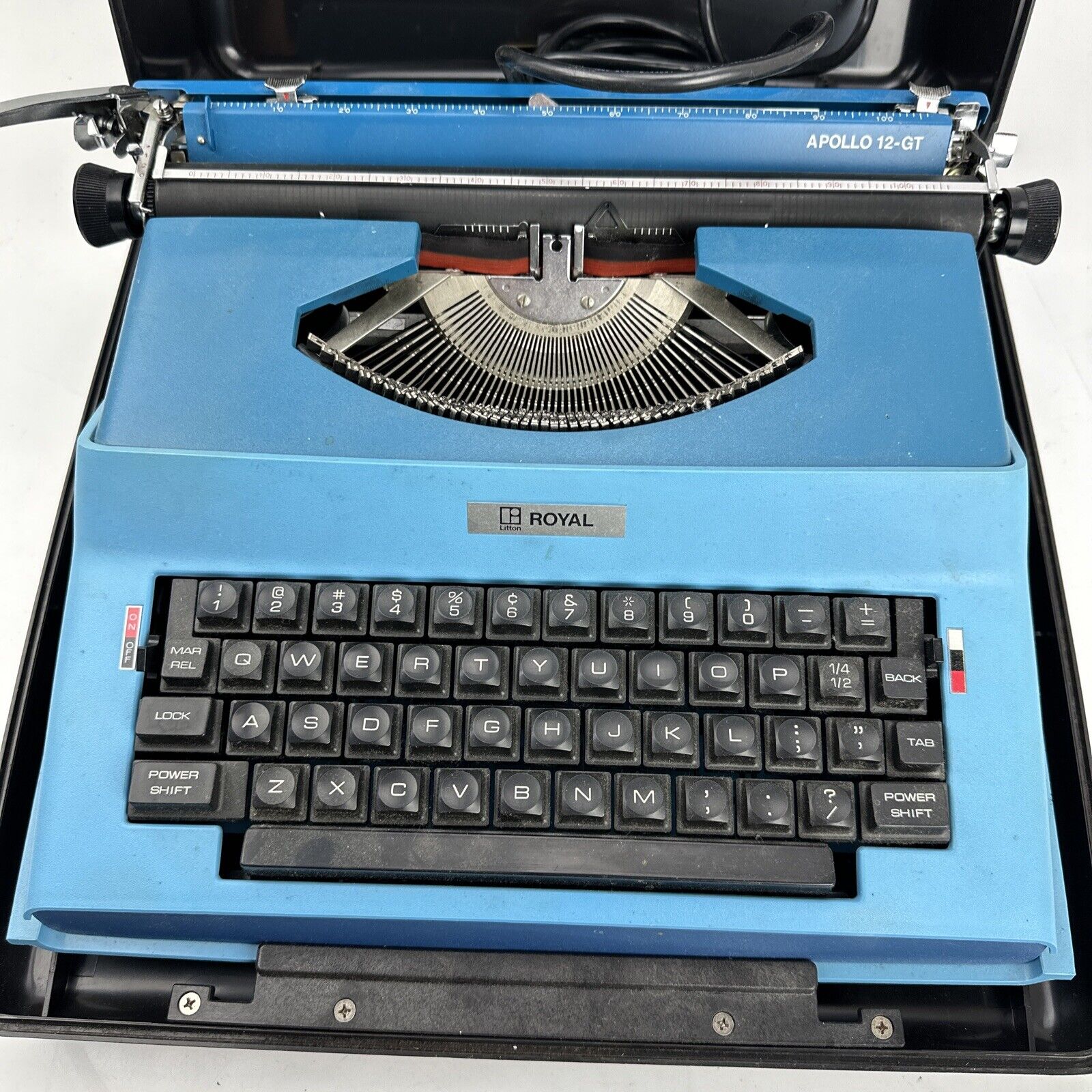 Royal Litton Apollo 12-GT Blue Vintage Electric Typewriter w/ Case Works