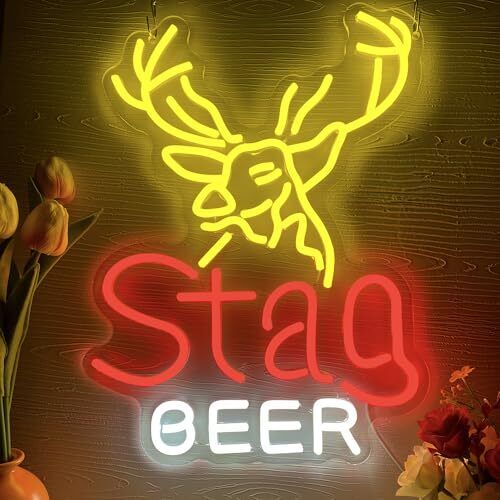 Symone Stag Beer Neon Signs for Wall Decor,Dimmable Beer Deer Led Neon 