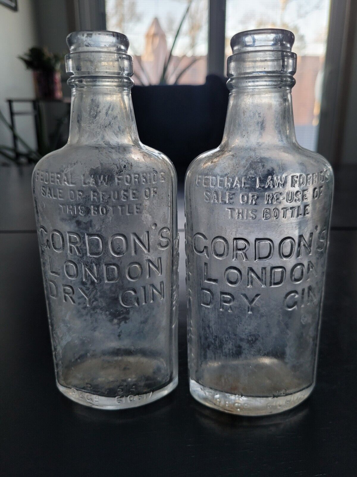 Antique Gordon's London Dry Gin Glass Bottle Set