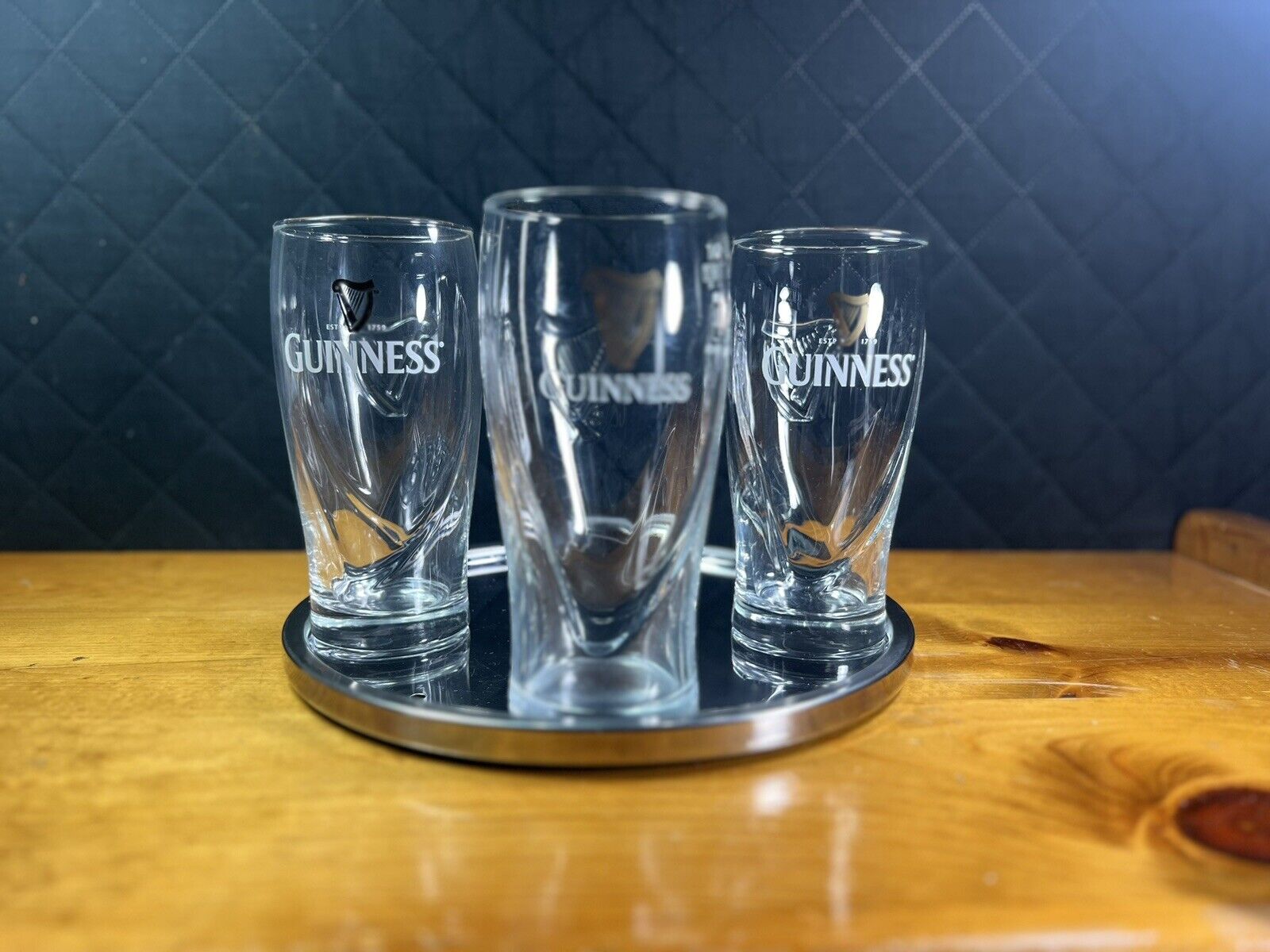 Set of Three Guinness Embossed Harp Pint Glasses - New Old Stock