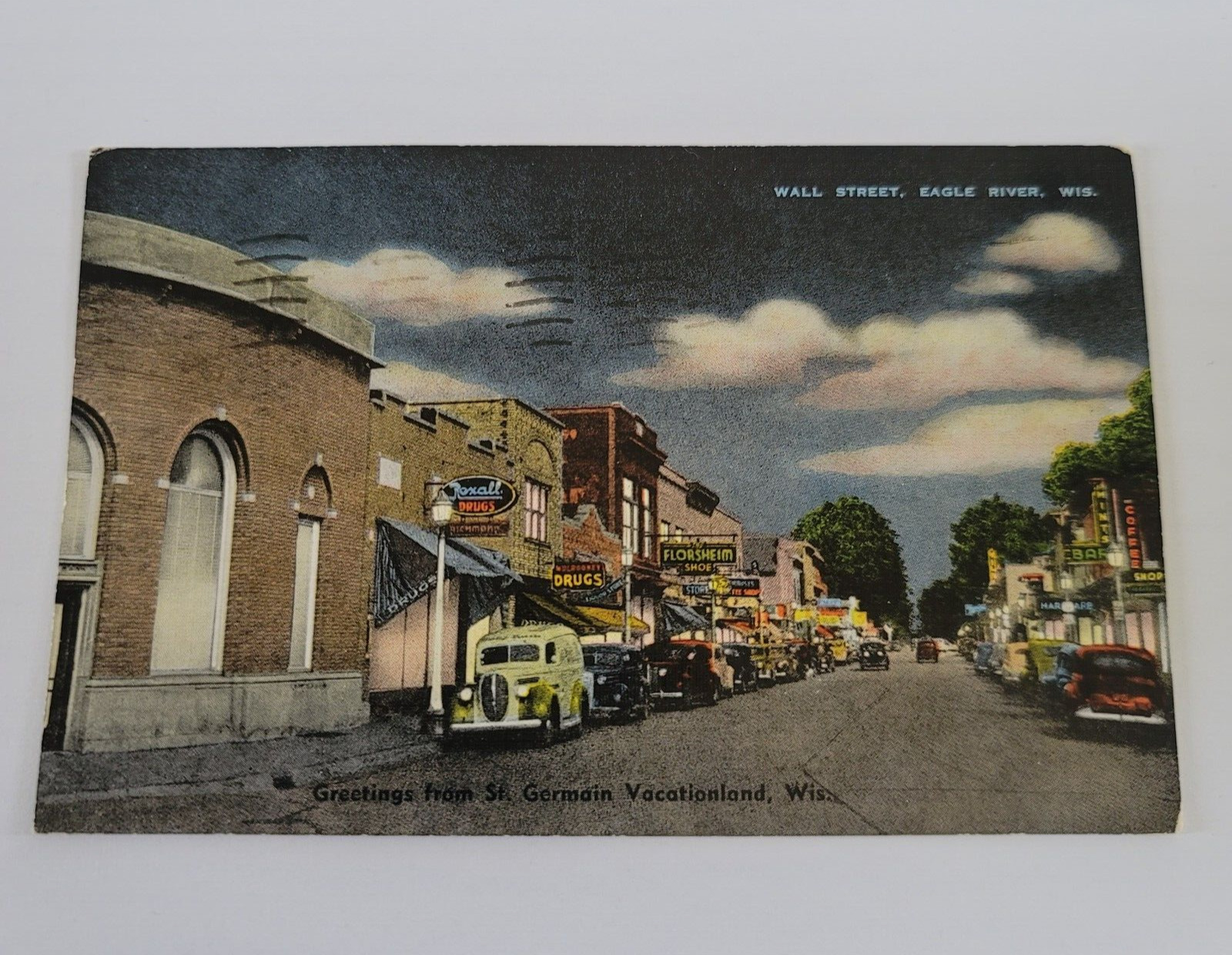 Vintage 1945 Postcard Wall Street Eagle River Wisconsin E.C. Kropp