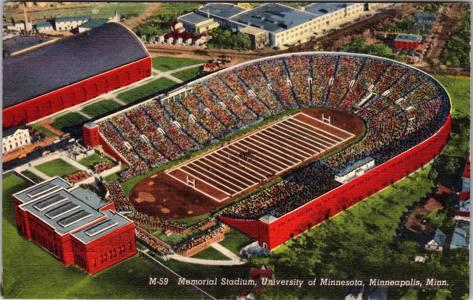 Minneapolis MN-Minnesota, Game Day, University Memorial Stadium Vintage Postcard